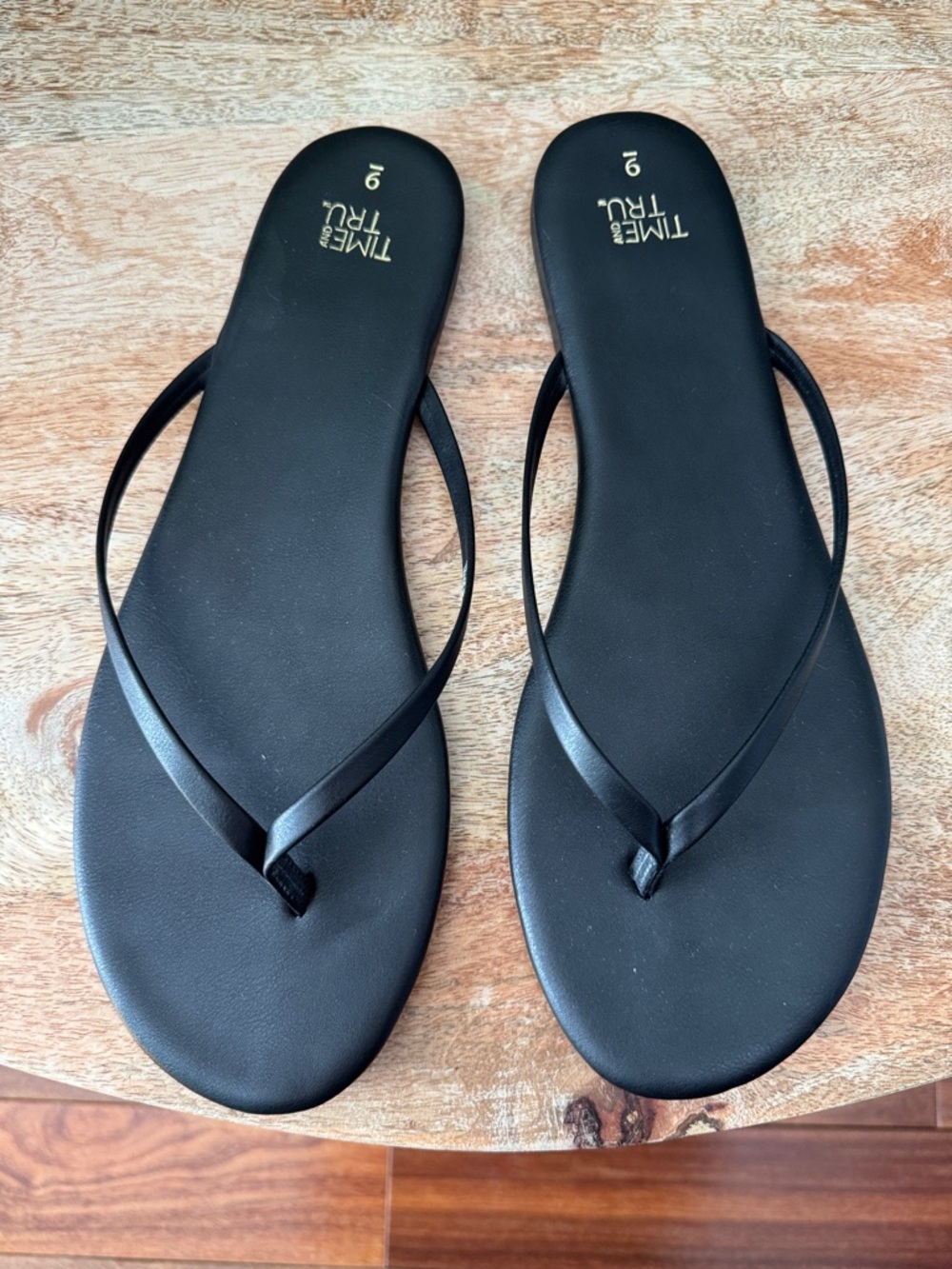 Time and Tru Black Women's Thin-Strap Flip Flop Sandals